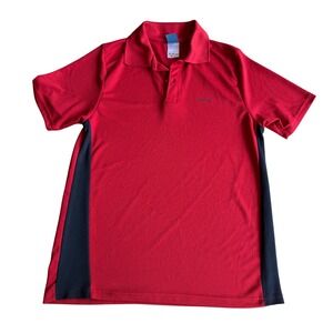 Reebok Polo Shirt Athletic Mesh Side Stripe Red Black Sporty Blokecore Size M